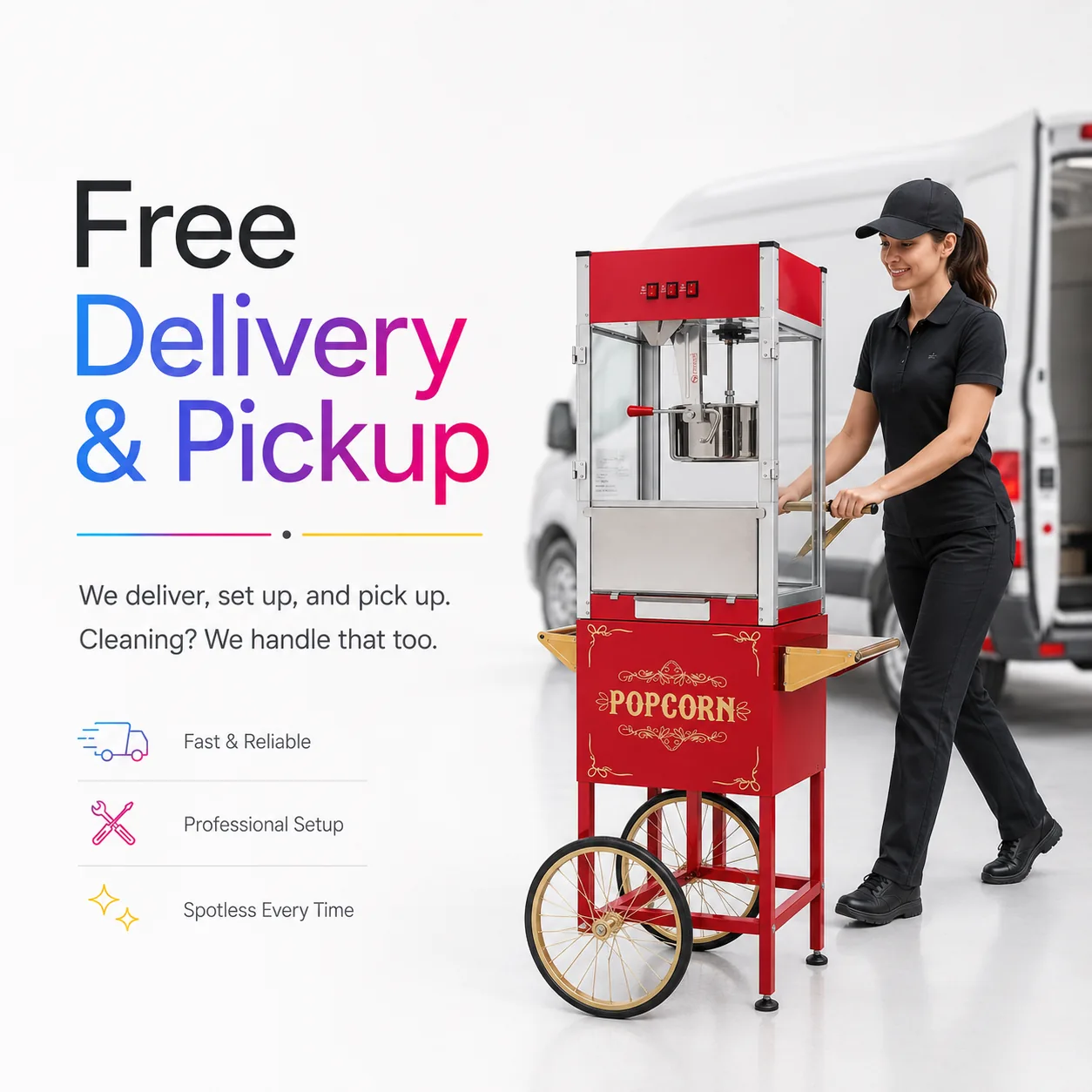 Free delivery and pickup, we deliver, set up, and clean up across the GTA