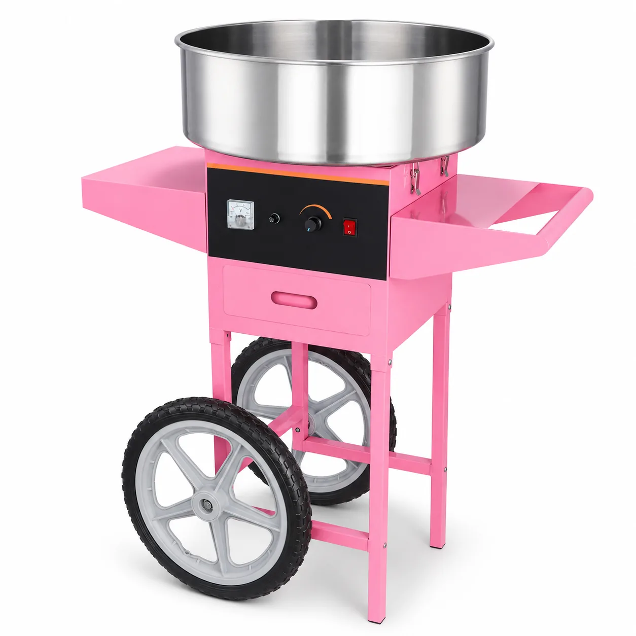 Cotton candy machine with a large stainless steel spinning bowl