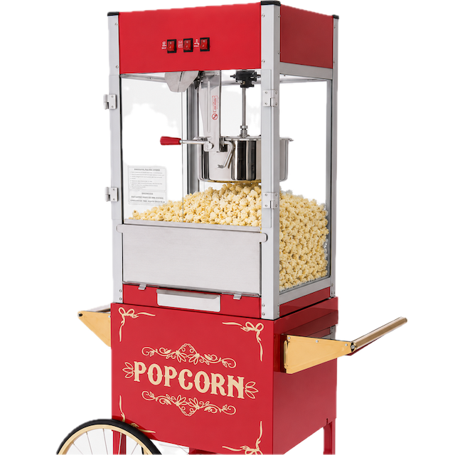 12oz commercial popcorn machine on a rolling cart