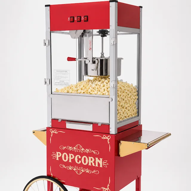 12oz commercial popcorn machine on a rolling cart