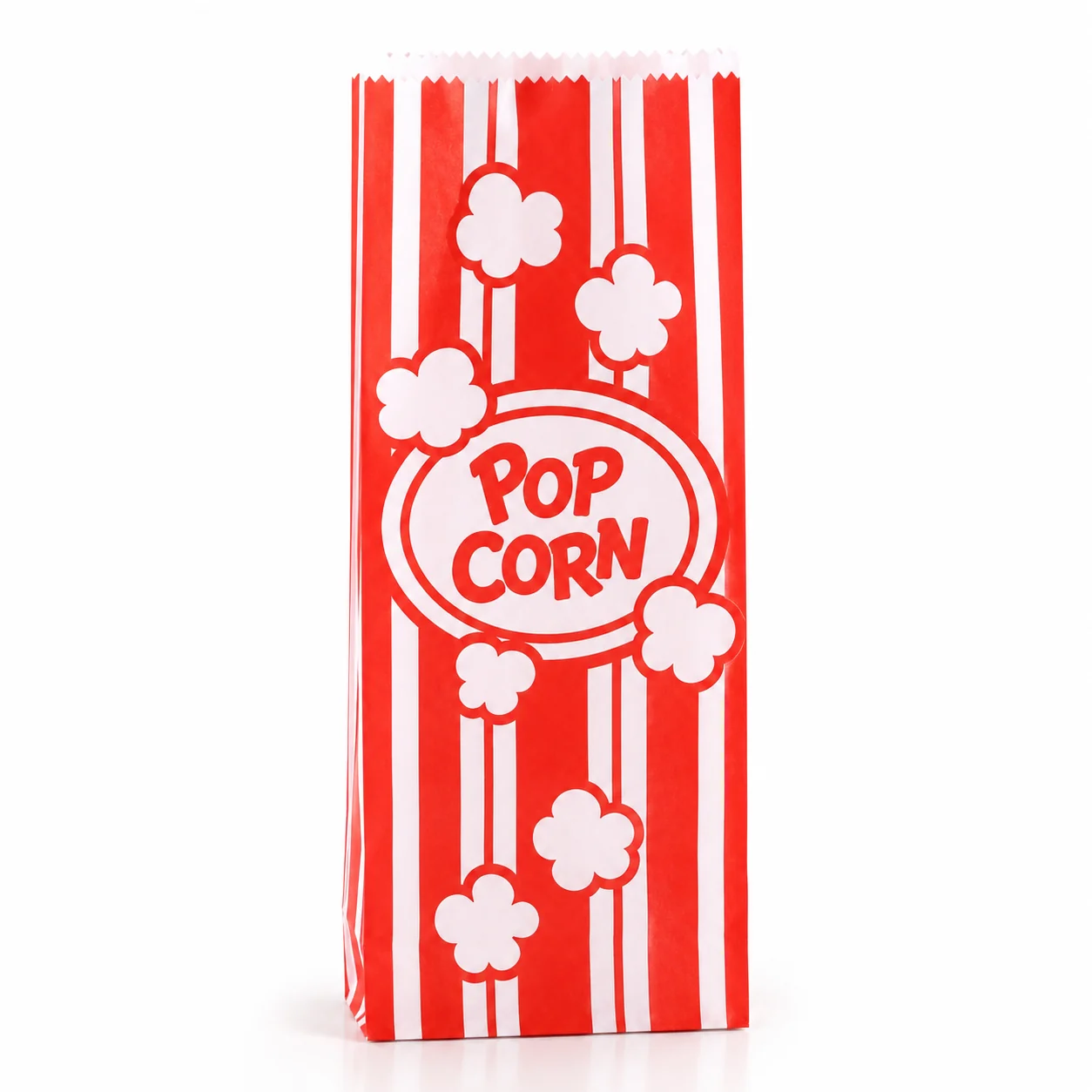 Red-and-white popcorn serving bag